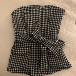 Blue and white checkered blouse